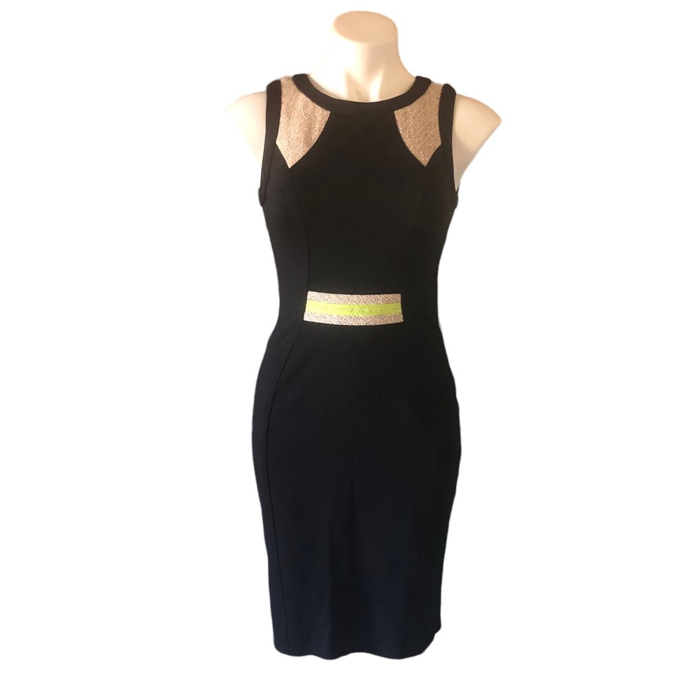 Yoana Baraschi Black Fitted Sleeveless Keyhole Back Knit Dress Metallic Detail